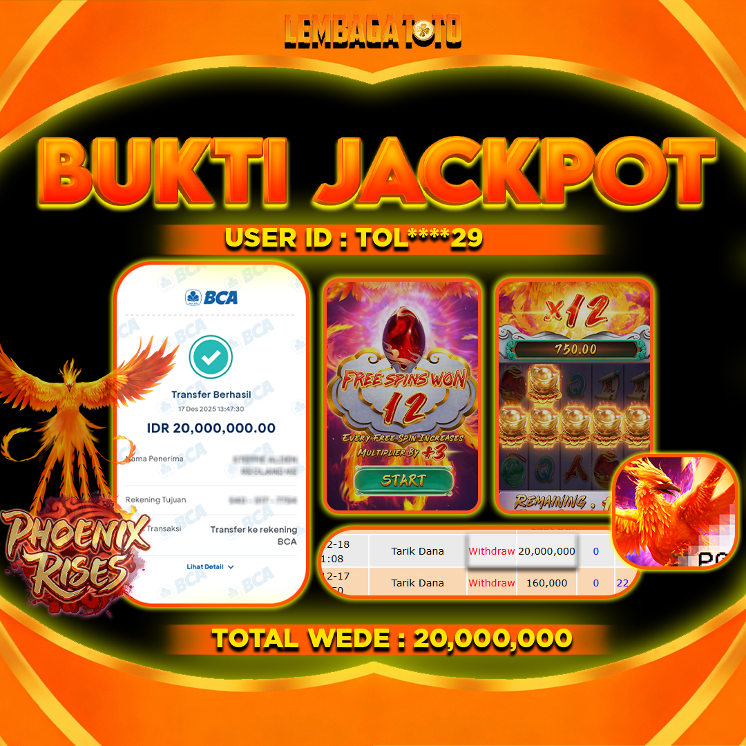 BUKTI JACKPOT 18 DECEMBER LEMBAGATOTO PHOENIX RISES Rp20,000,000,- LUNAS
