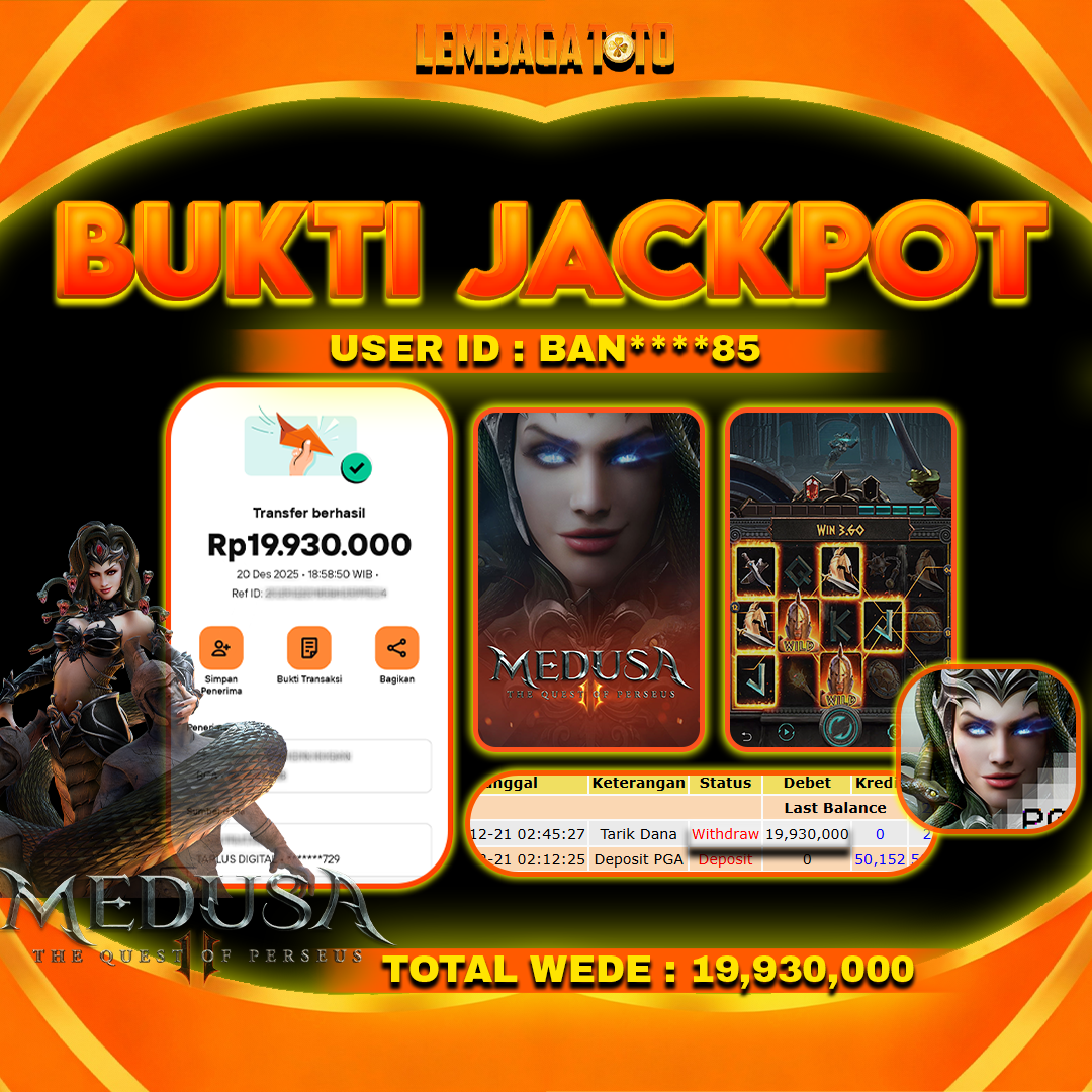 BUKTI JACKPOT 21 DECEMBER LEMBAGATOTO MEDUSA Rp19,930,000,- LUNAS