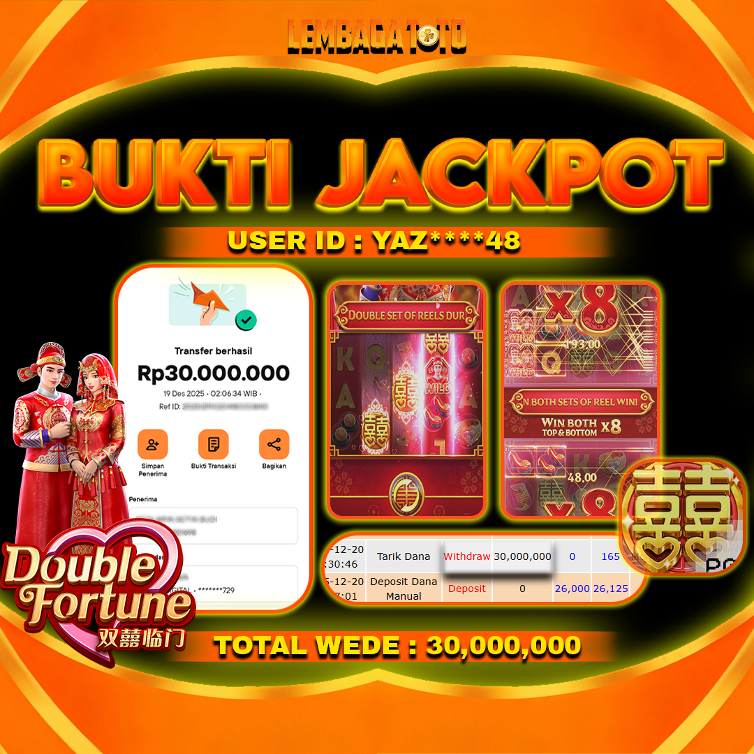 BUKTI JACKPOT 20 DECEMBER LEMBAGATOTO DOUBLE FORTUNE Rp30,000,000,- LUNAS