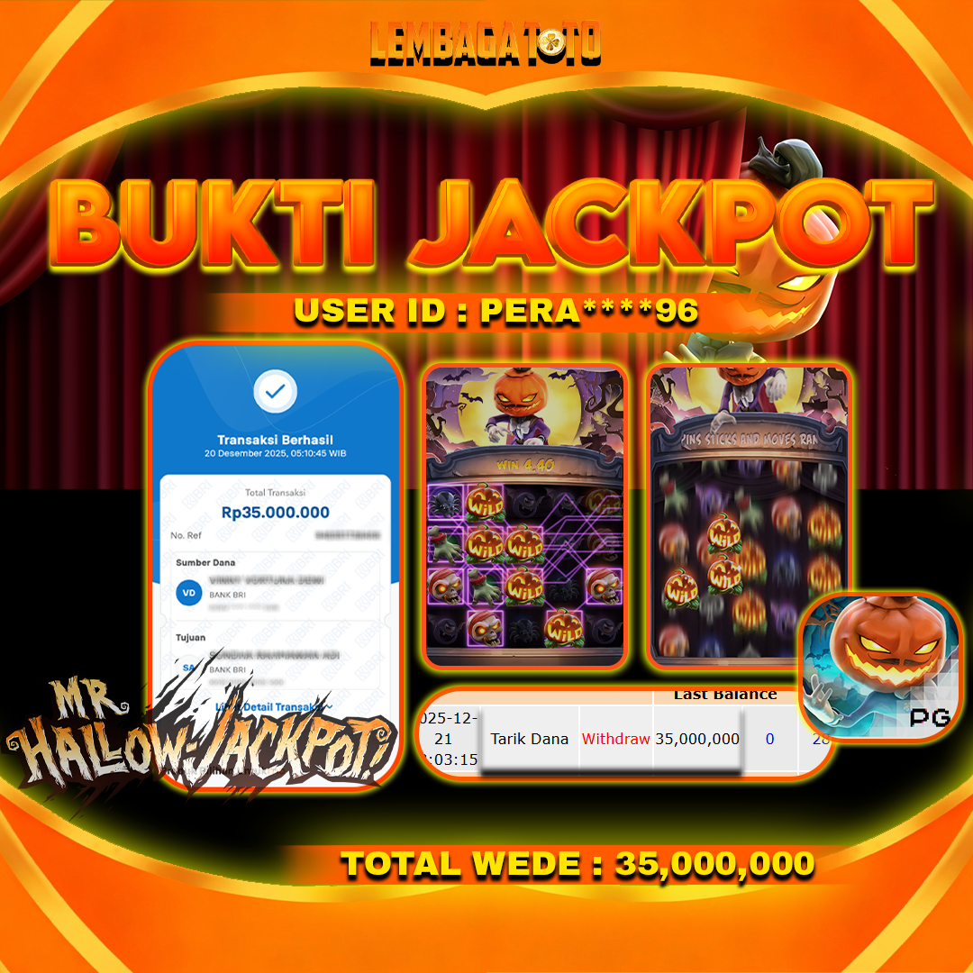 BUKTI JACKPOT 21 DECEMBER LEMBAGATOTO MR HALLOW JACKPOT Rp35,000,000,- LUNAS