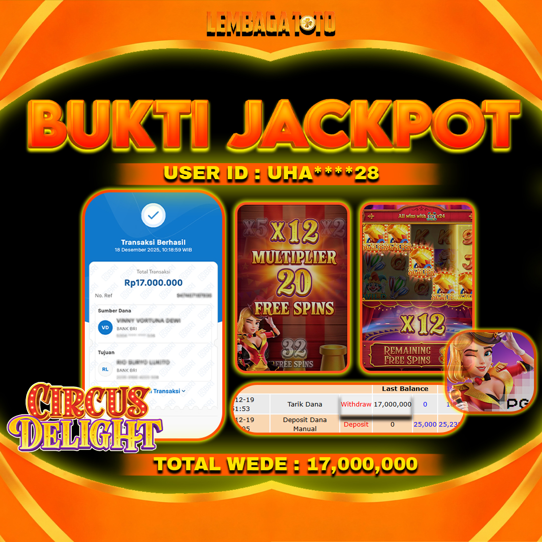 BUKTI JACKPOT 19 DECEMBER LEMBAGATOTO CIRCUS DELIGHT Rp17,000,000,- LUNAS